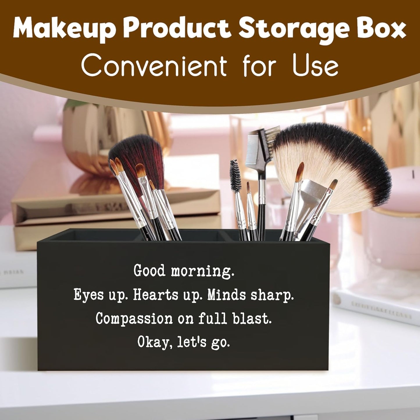 Positive Black Pen Holder for Desk, Inspirational Desk Decor, Funny Gifts for Coworkers Women Men Wooden Pen Pencil Holder Organizer for Office Accessories