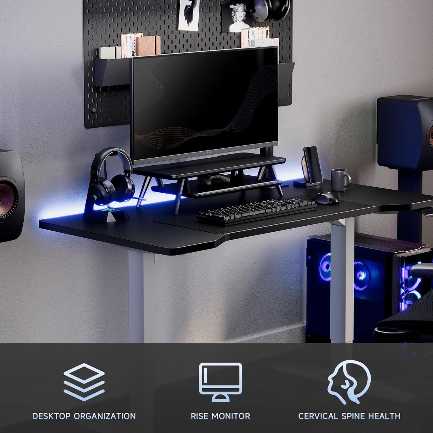 Fenge Monitor Stand, Monitor Stands Riser for Desk, 23.6 Inch Wood Desk Shelf with Storage Organizer and Cable Management for Office Desk Accessories