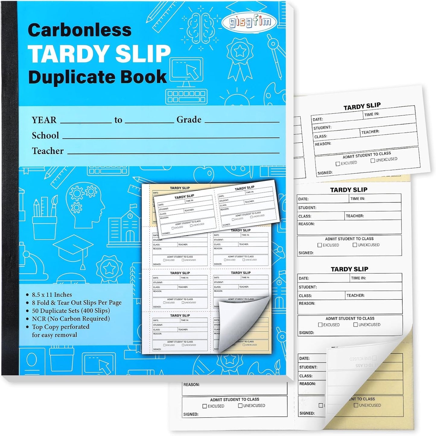 gisgfim Tardy Slip Book with Carbonless Duplicates in Easy Removal Fold and Tear Tardy Slips Per Book Register Copy Notebook for Student Late Arrivals School Supplies Teacher 400 Pcs/Pad (1 Pad)