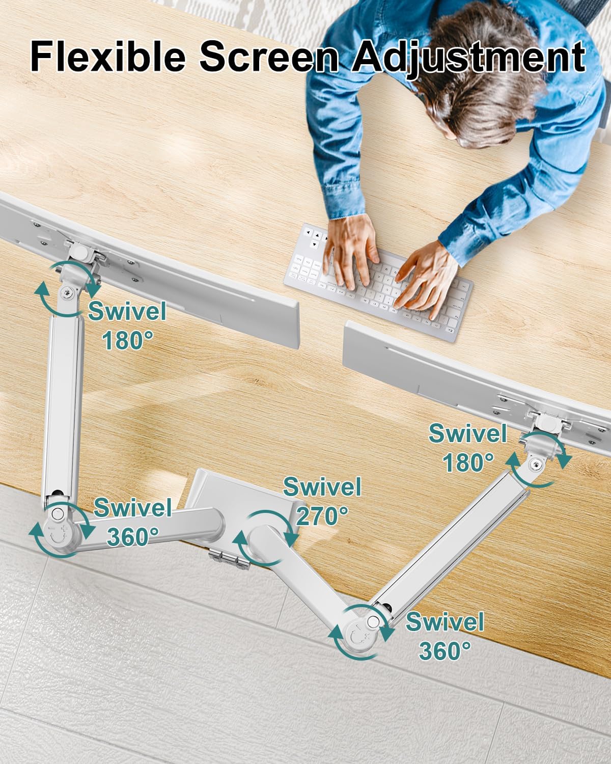 Dual Monitor Arm Desk Mount Fits 13 to 32 inch Computer Screens, Holds 4.4 to 22lbs Display VESA Mount, Adjustable Double Monitor Stand with Clamp/Grommet Base, 75/100mm Bracket, White, Freelift