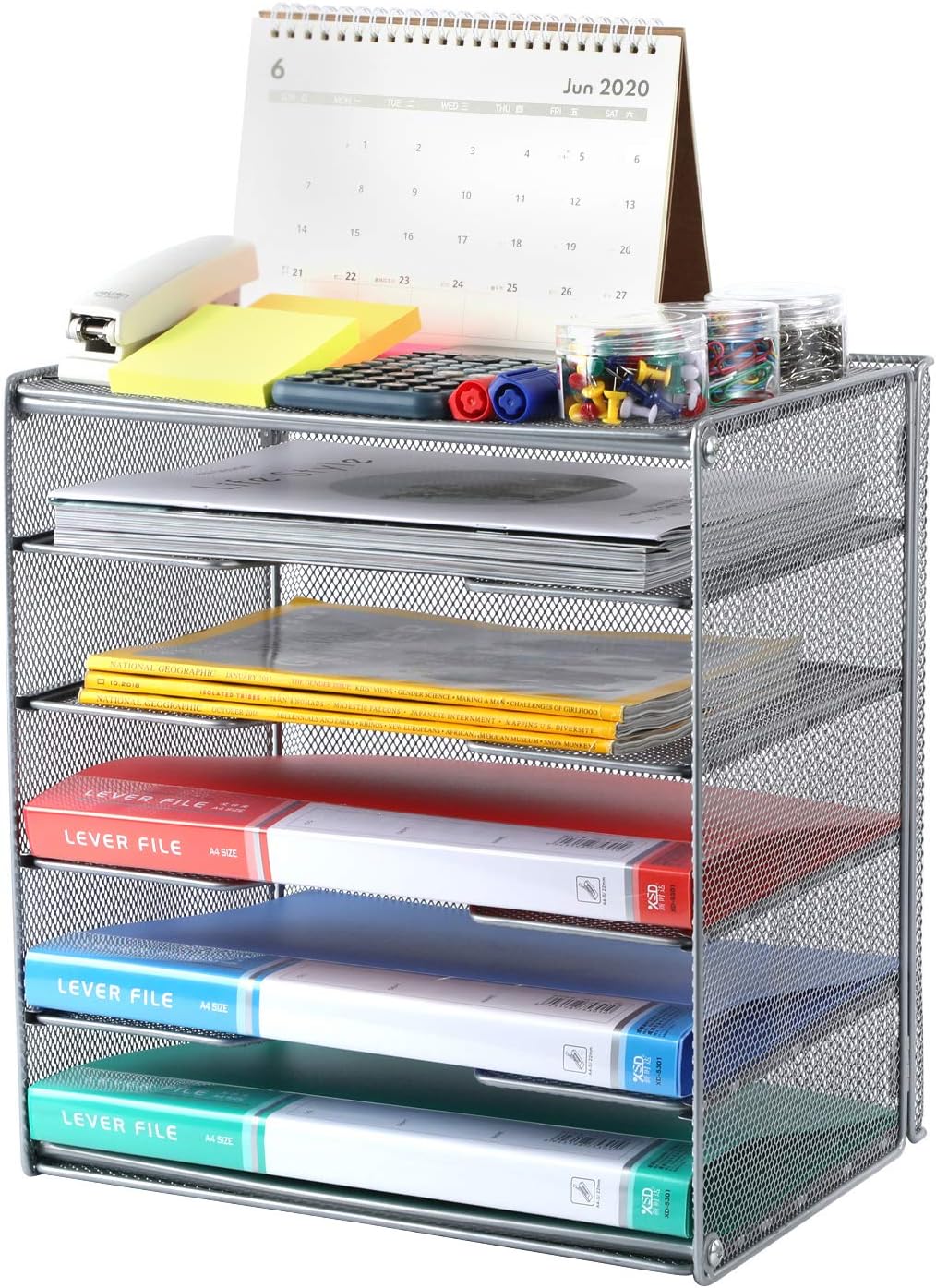 Samstar Paper Letter Tray, Metal Desk File Organizer with 5 Tier Shelf and Sorter,Silver