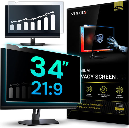 VINTEZ 34 Inch 21:9 Privacy Screen for Computer Monitor and Laptop - Anti Glare Protector Film Blue Light Filter Eye Protection - Computer Screen Privacy Shield, [1 Pack]