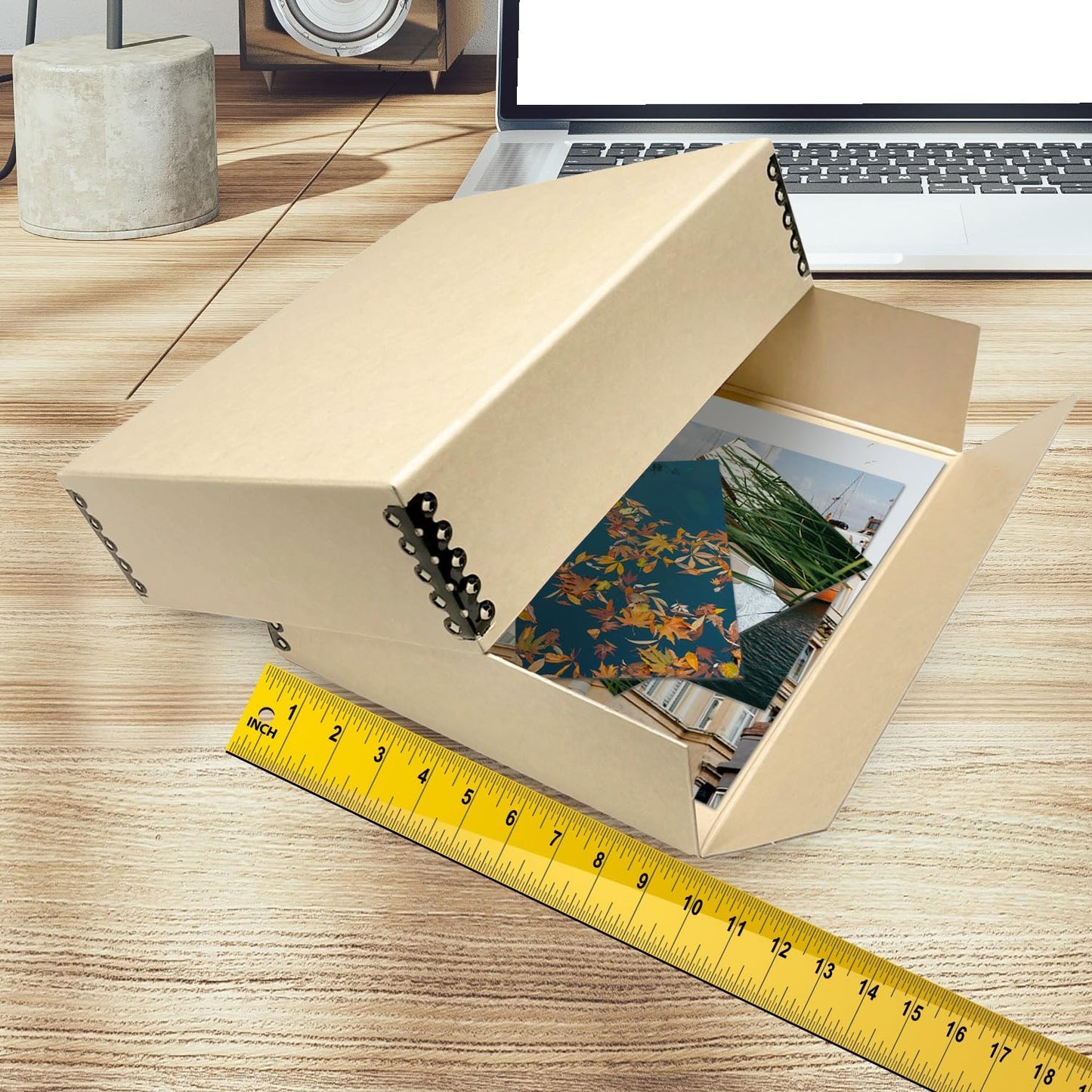 Golden State Art, Archival Storage Box, Acid-Free Drop Front Museum Box with Metal Edge for Storing Artwork Photos Documents Prints Arts And Crafts (Tan-9.75x12.75x 3 Inches)