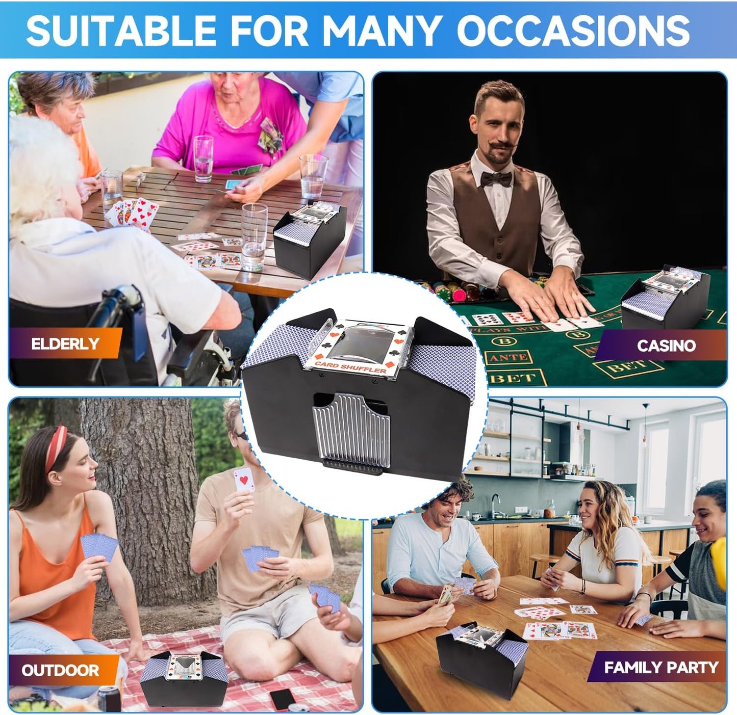 GSE Games & Sports Expert 4-Deck Automatic Card Shuffler, AC/DC-Power & Battery-Operated Shuffler Machines for Playing Cards, Blackjack, Texas Hold'em, Canasta, Bridge, UNO