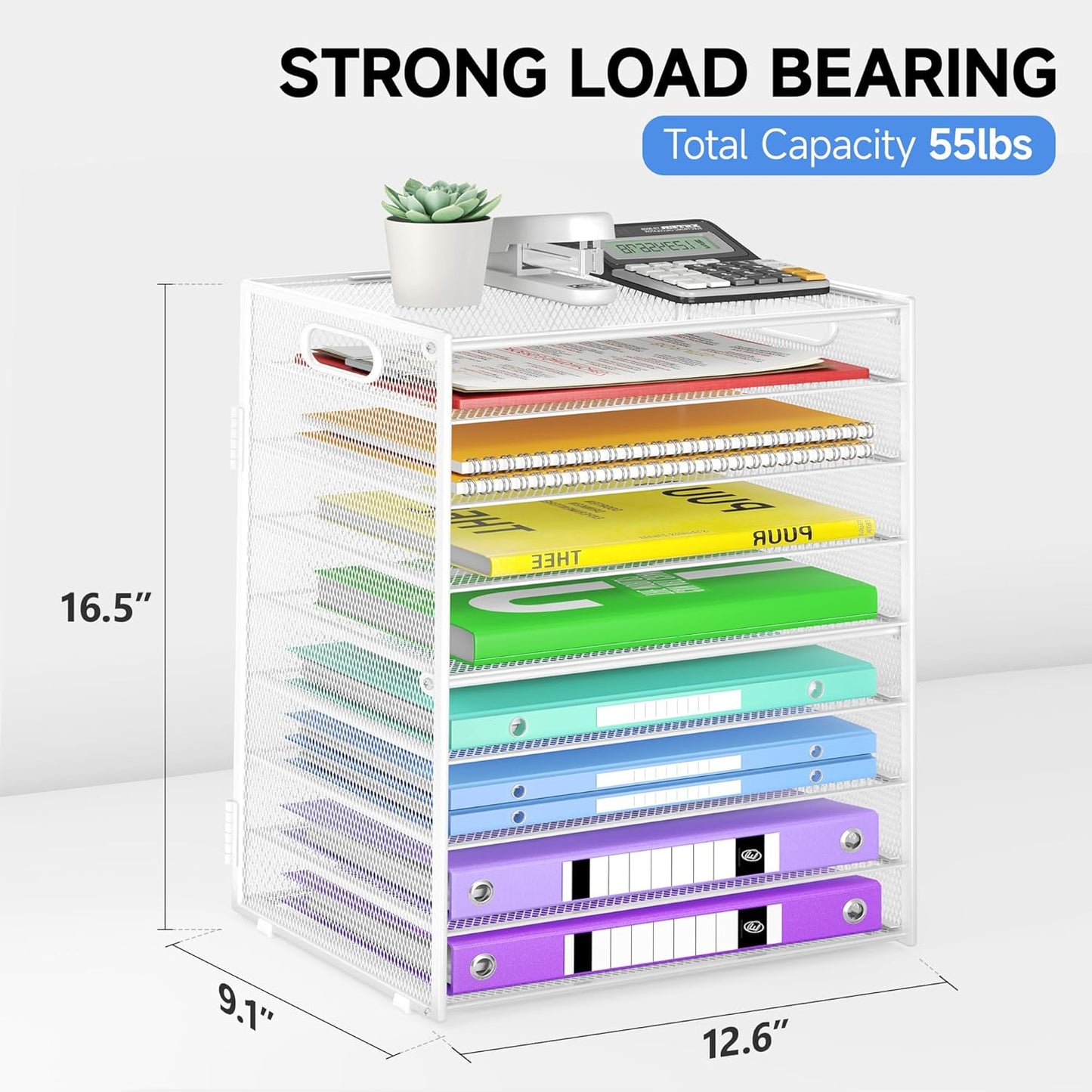 9 Tier Paper Organizer with Handle, Large Capacity Desk Organizer Mesh File Folder Letter Paper Tray Desktop Document Sorter for Classroom, School, and Office Accessories Organization- White