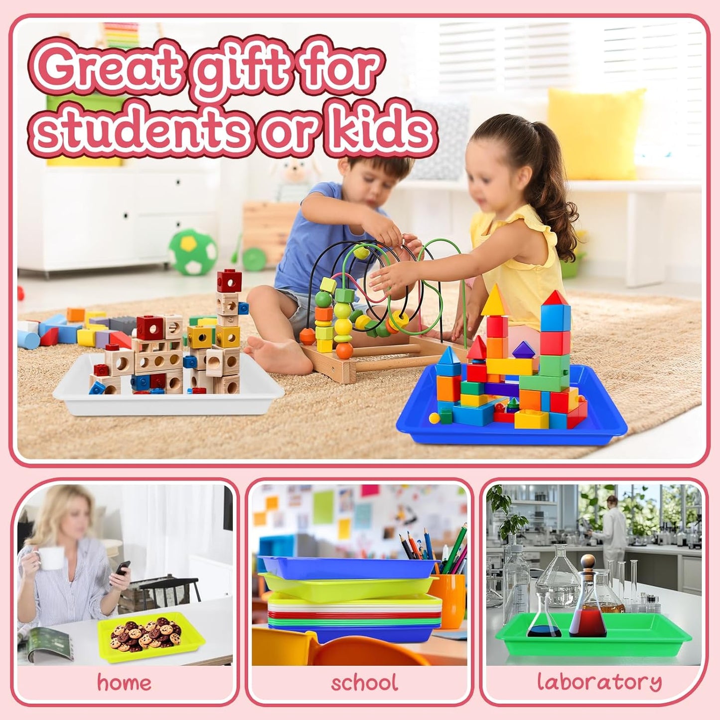 15 Pcs Multicolor Plastic Art Trays, Sensory Bin Tools for Kids, Paint Serving Tray Play,Tuff Tray Set for Classroom and Home Crafts, DIY Projects, Painting, Beads, Organizing Supply