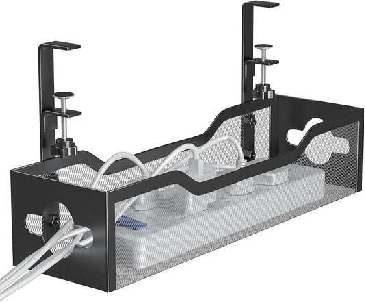 Under Desk Cable Management Tray 15.95", Quszmd Cable Organizer No Drill, Standing Cord Organizer and Wire Management Tray - No Damage to Desk, Black