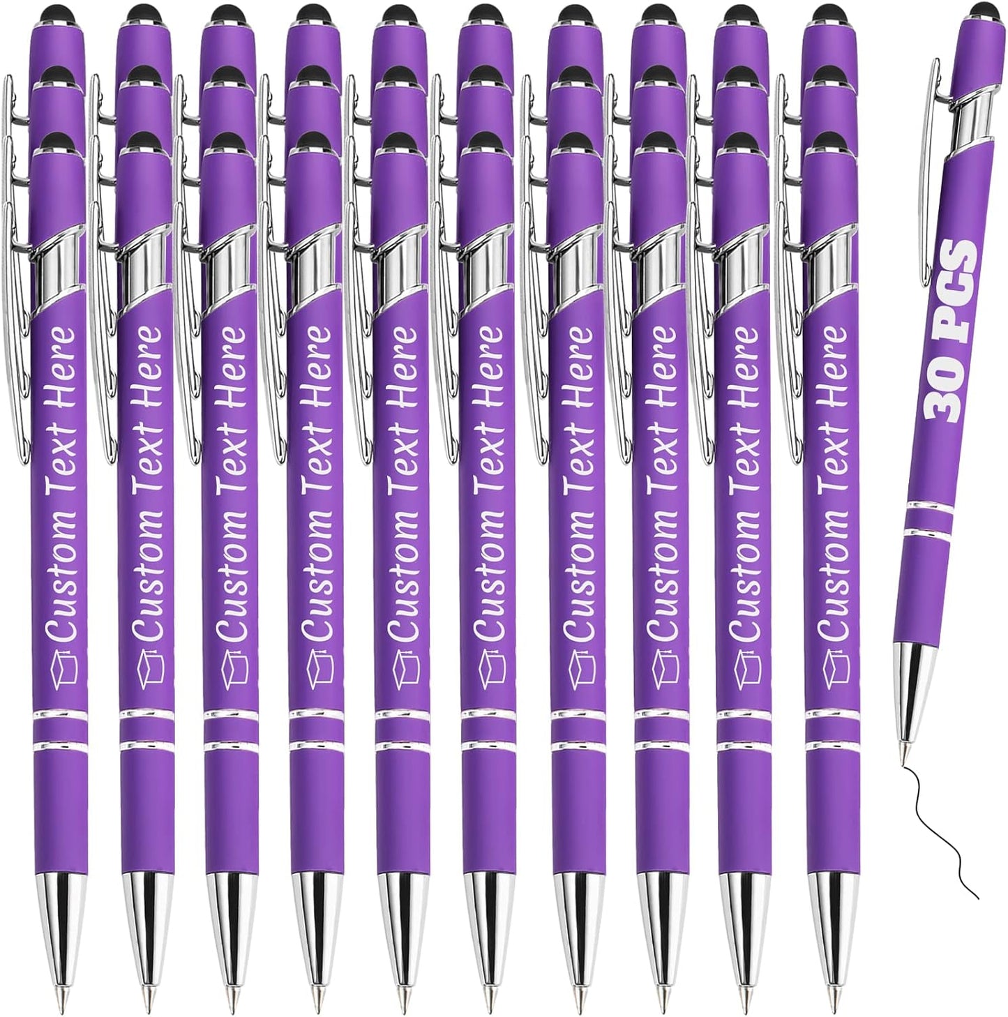 Personalized Pens Bulk 30 with Name Custom Engraving Ballpoint Pens with Stylus Tip Customized Smooth Writing Pens Personalized Gifts for Anniversary Birthday or Graduation(Purlpe,Black Ink)