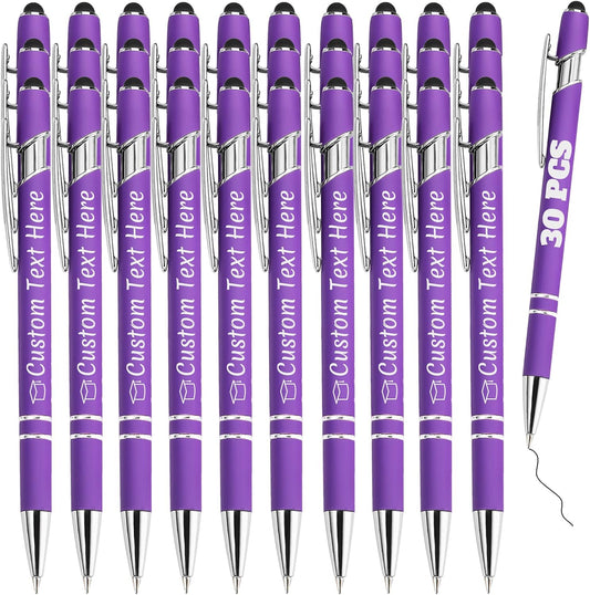 Personalized Pens Bulk 30 with Name Custom Engraving Ballpoint Pens with Stylus Tip Customized Smooth Writing Pens Personalized Gifts for Anniversary Birthday or Graduation(Purlpe,Black Ink)