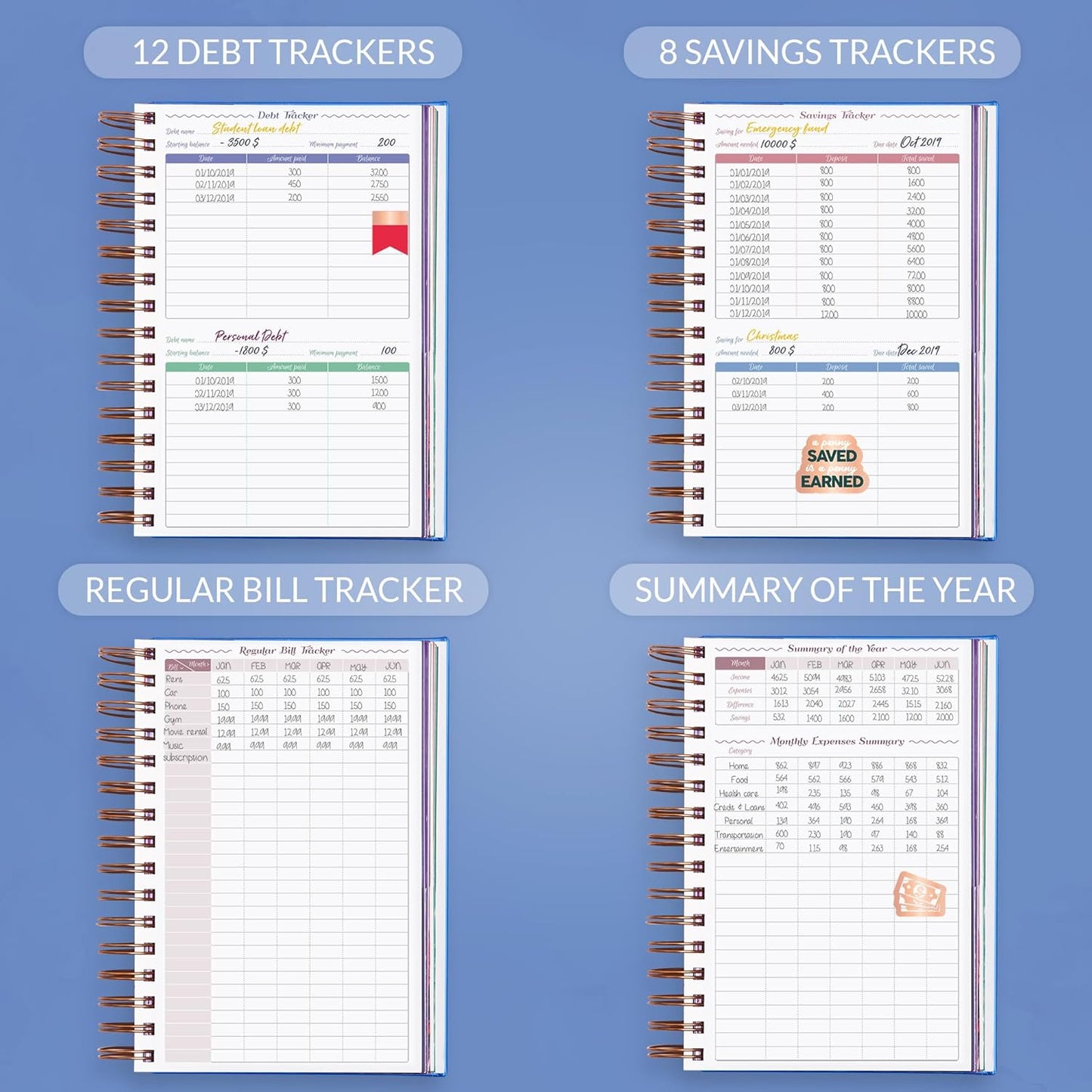 GoGirl Budget Planner & Monthly Bill Organizer – Monthly Financial Book with Pockets. Expense Tracker Notebook Journal, Compact (Blue)