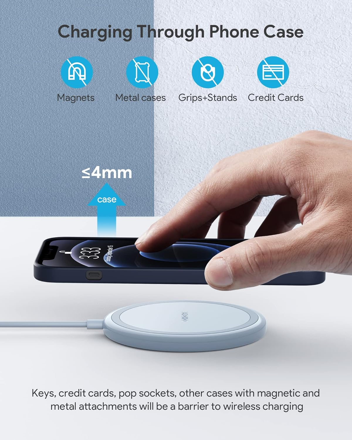 Wireless Charger, 15W Max Fast Wireless Charging Pad 2-Pack Compatible with iPhone16/16Plus/16Pro/16ProMax/iPhone15/15Pro/15Plus/14/13/12/Samsung S24 /S24Ultra/S23Ultra/S22/S21,AirPods Pro 2 Blue