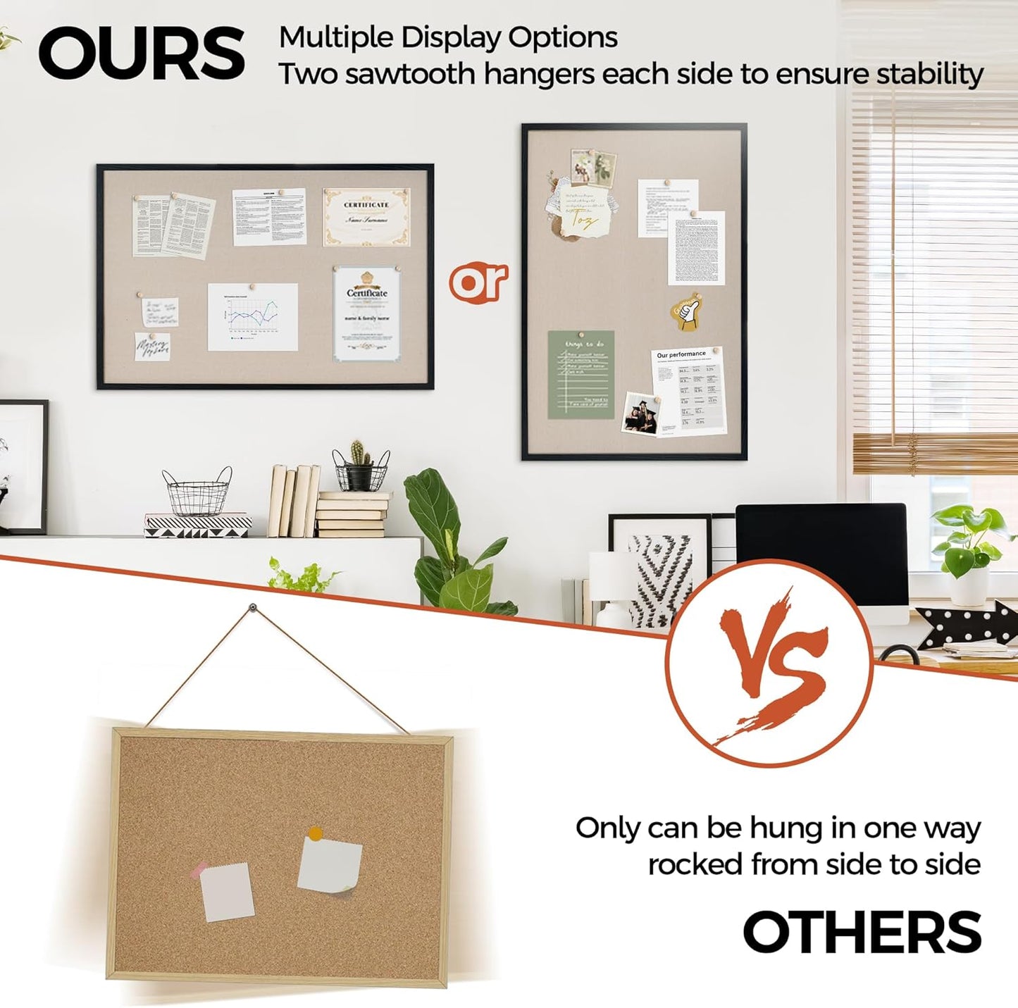 Fun Memories Cork Bulletin Board 24x36 Inches with Oak Wood Frame, Large Wall Mounted Pin Board for Office, Home & School - Includes Thumb Tacks & Hooks (Black)