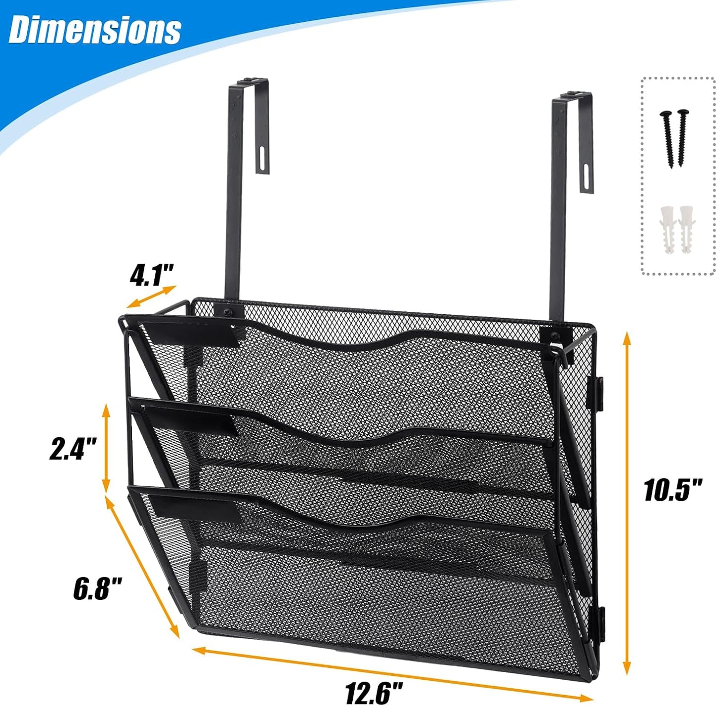 EASEPRES 3 Pocket Mesh Hanging Wall File Organizer with Hangers & Nametag Label, Wall Mounted Mail Paper Document Folder Holder, Clipboard Storage Organization Magazine Rack for Office Cubicle, Black