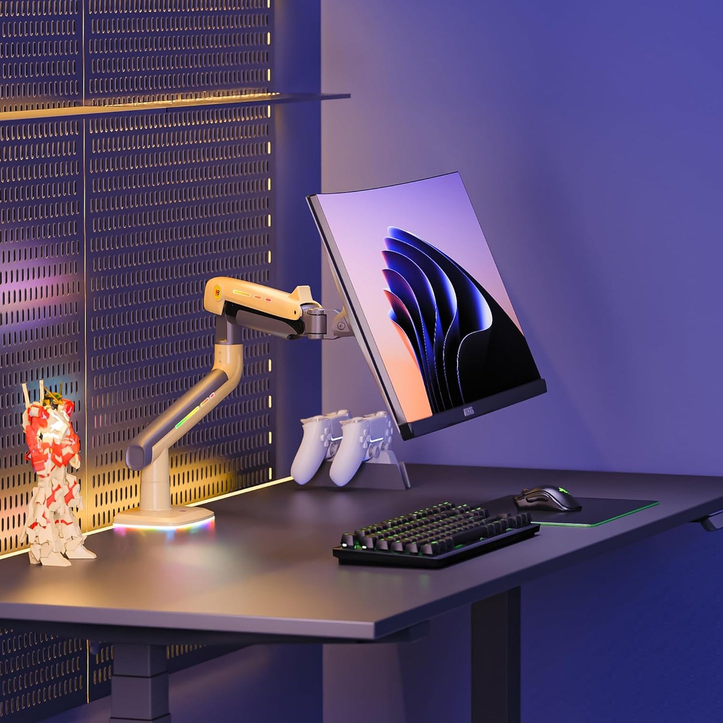 NB Gaming Monitor Arm or for 32 to 60 Inches Screen, Load up to 20 kg, VESA 75/100, RGB-Light, Heavy Duty, Multi Angle Adjustable, Premium Aluminum, Yellow