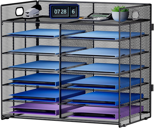 Marbrasse Desktop Literature Organizer, Mesh Paper Organizer, Desk Organizers, File Sorter Mail Center Paper Storage Cabinet Classroom Keepers Mailbox for Office Home School, Black