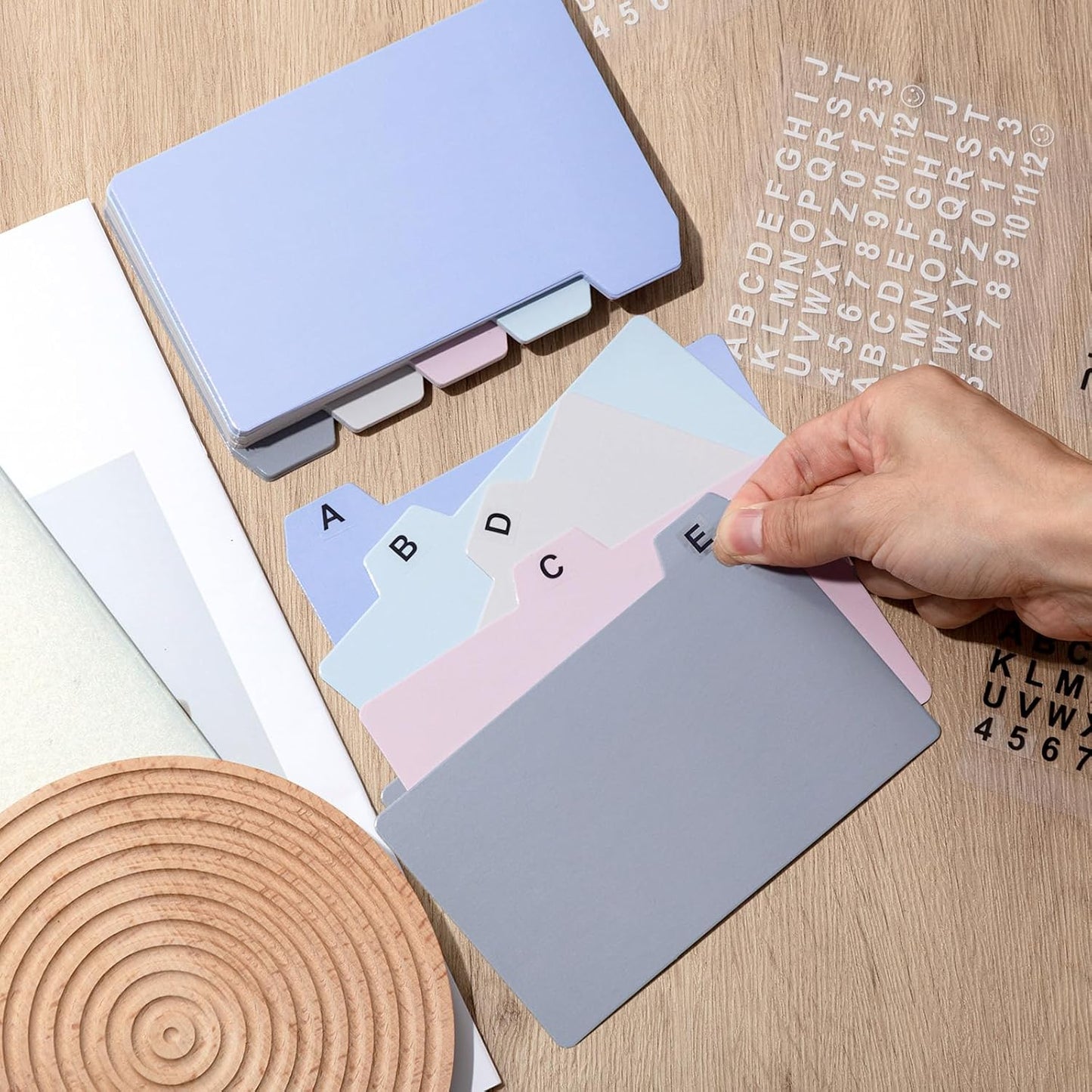 Harloon 52 Pcs Dry Erase Index Card Guide Set Include 50 Index Card Dividers 2 Number Alphabet Sticker with Tabs Photo Dividers for Office Business Back to School Supplies(5 x 8 Inch,Morandi)