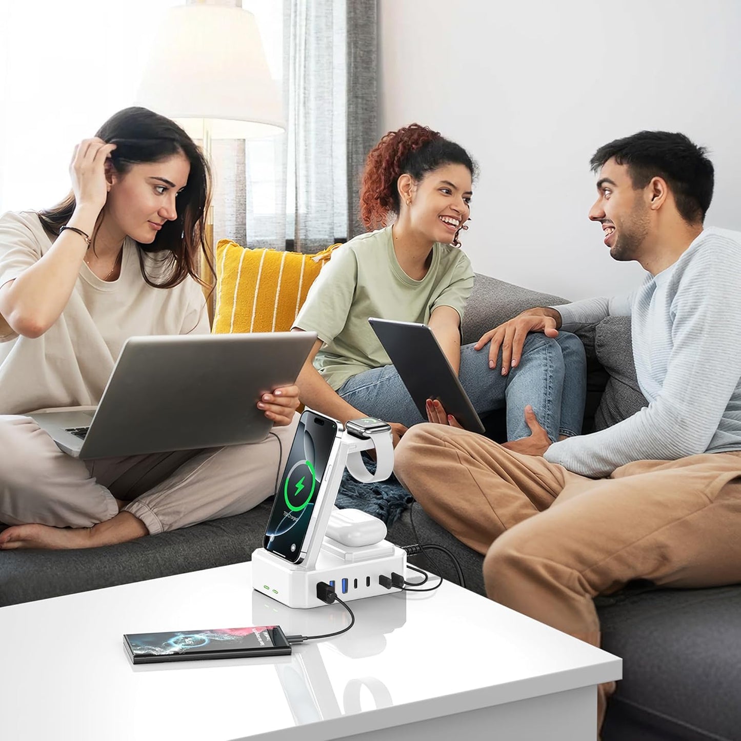 300W Charging Station for Multiple Devices Apple, Zutspzss 10 in 1 Wireless Charger for iPhone 16, GaN III USB C 65W PD Fast Charging Stand Dock for MacBook, Apple Watch&Airpods,White