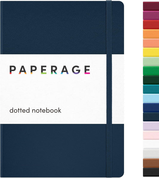 PAPERAGE Dotted Journal Notebook, (Navy), 160 Pages, Medium 5.6 in x 8 in - 100 GSM Thick Paper – Hardcover Journaling Notebook for Work, School & Bullet Journaling
