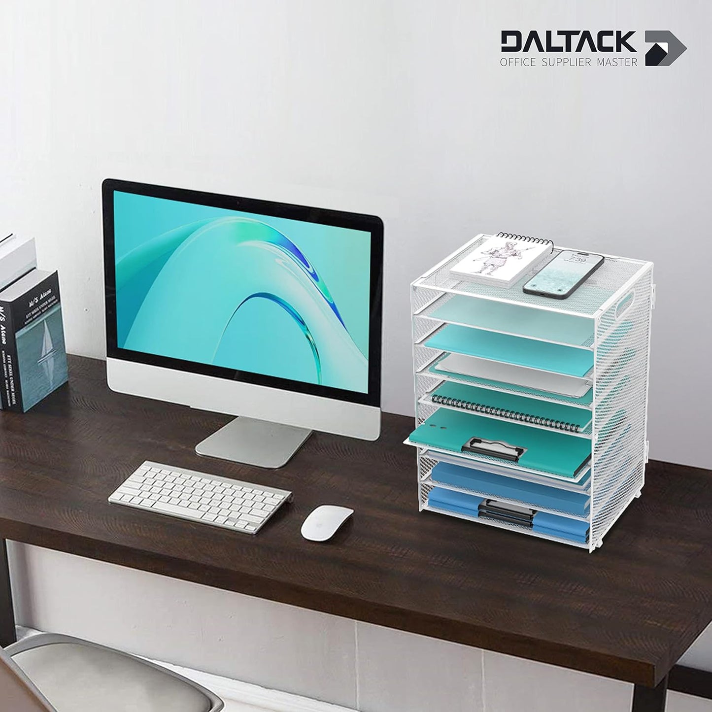 DALTACK 9-Tier Paper Letter Tray Desk Organizer with Handles, Mesh File Holder Organization, Paper Sorter Desk Organizer for Office Home School, White