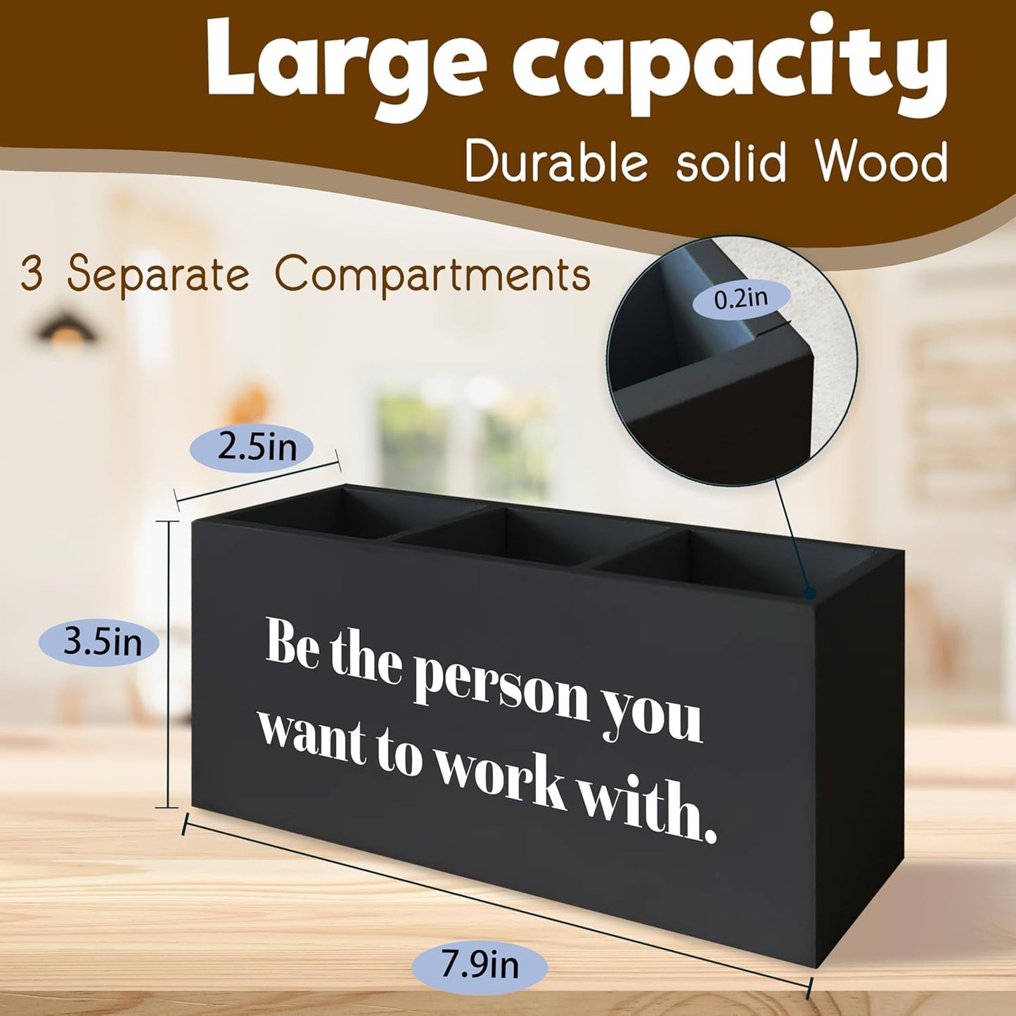 Be the Person You Want to Work with Inspirational Desk Pen Holder, Positive Office Black Decor Sign for Shelf, Inspirational Gifts for Women Men Pencil Holder Organizer Office Accessories