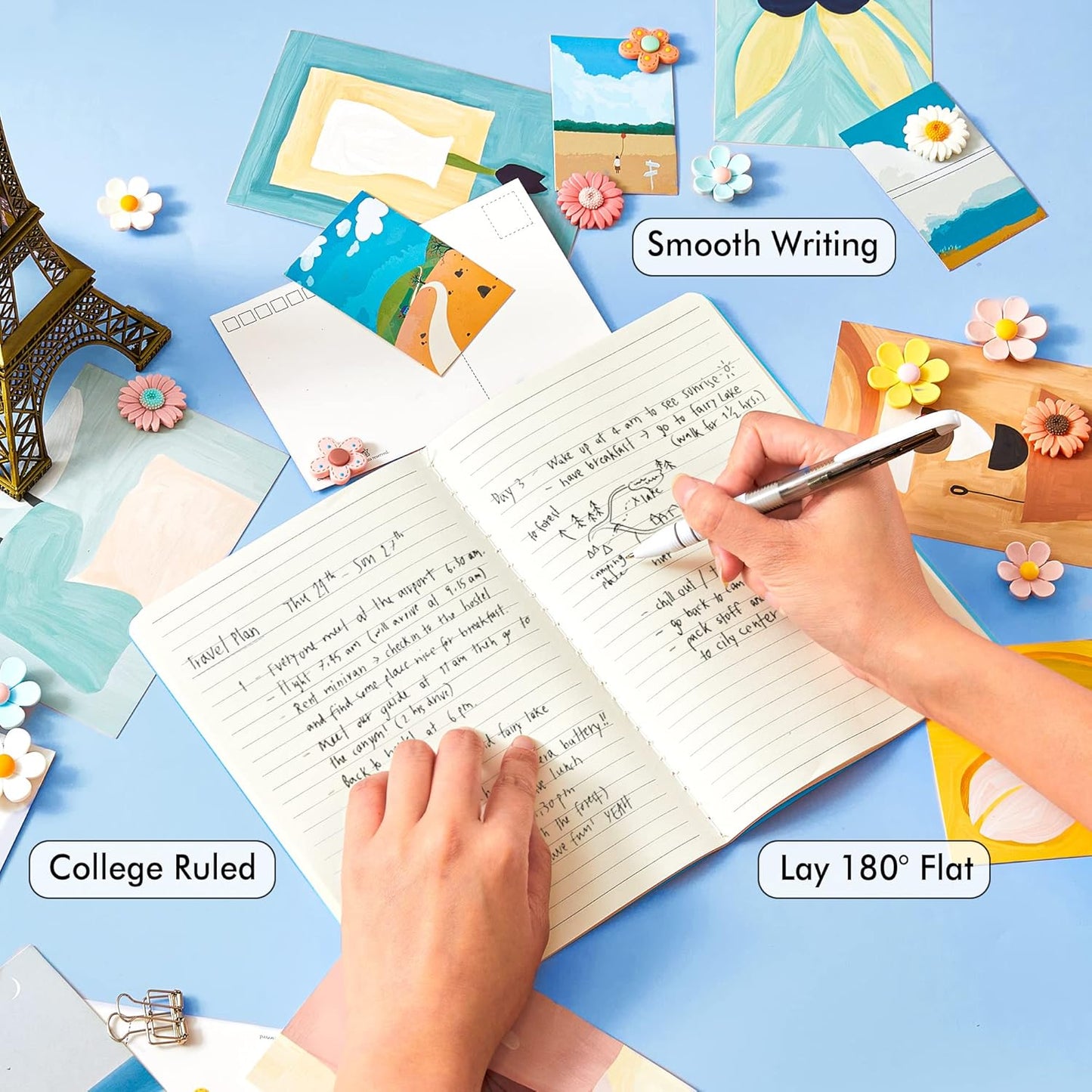 feela 16 Pack Soft Cover Journal Bulk, Lined Notebooks College Ruled for Work for Women Girl Writing, Blank Travel Journal Note Taking Notebook School Business Supplies, 8.2” x 5.5”, A5, Blue