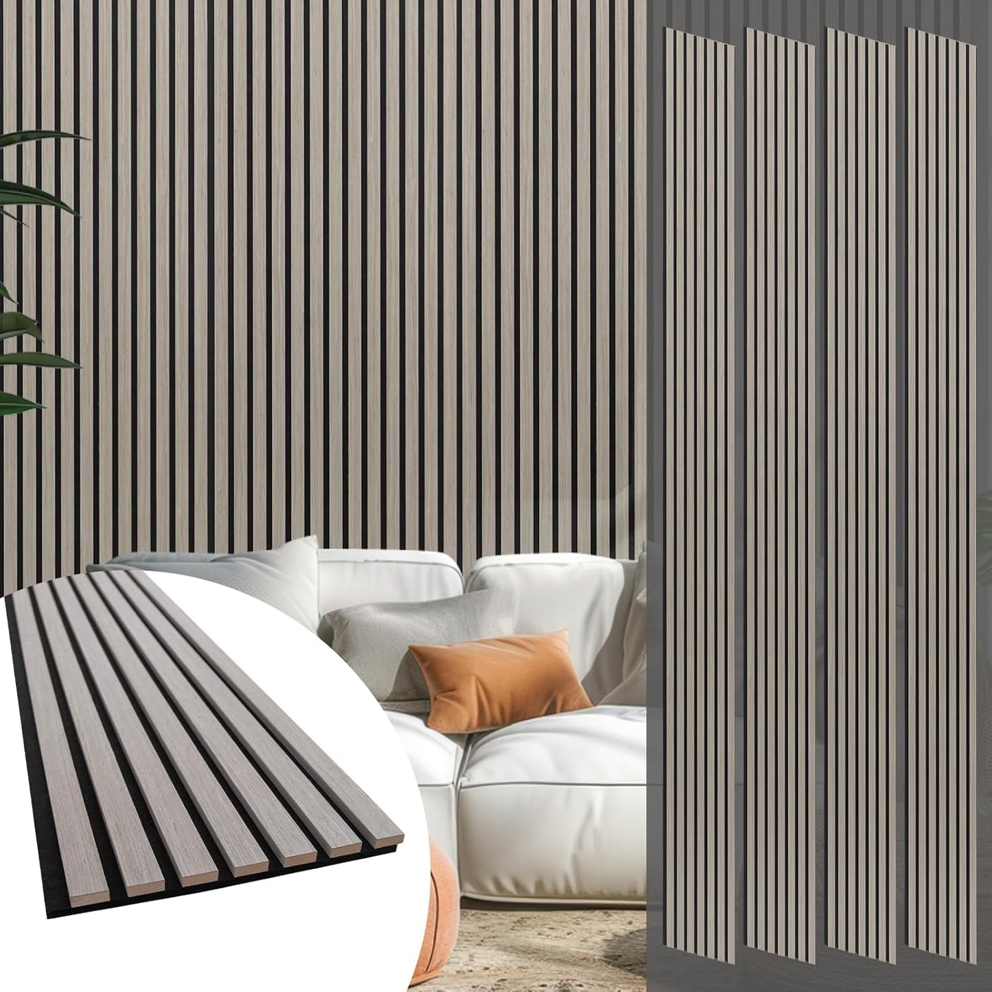 Yuzzy Wood Panels for Wall and Ceiling - 108 x 11 Inch Wood Slat Acoustic Panels 4 PCS - Modern Sound Absorbing Wall Panels for Interior Wall Decor for Home, Office, Studio - Rustic Gray Oak