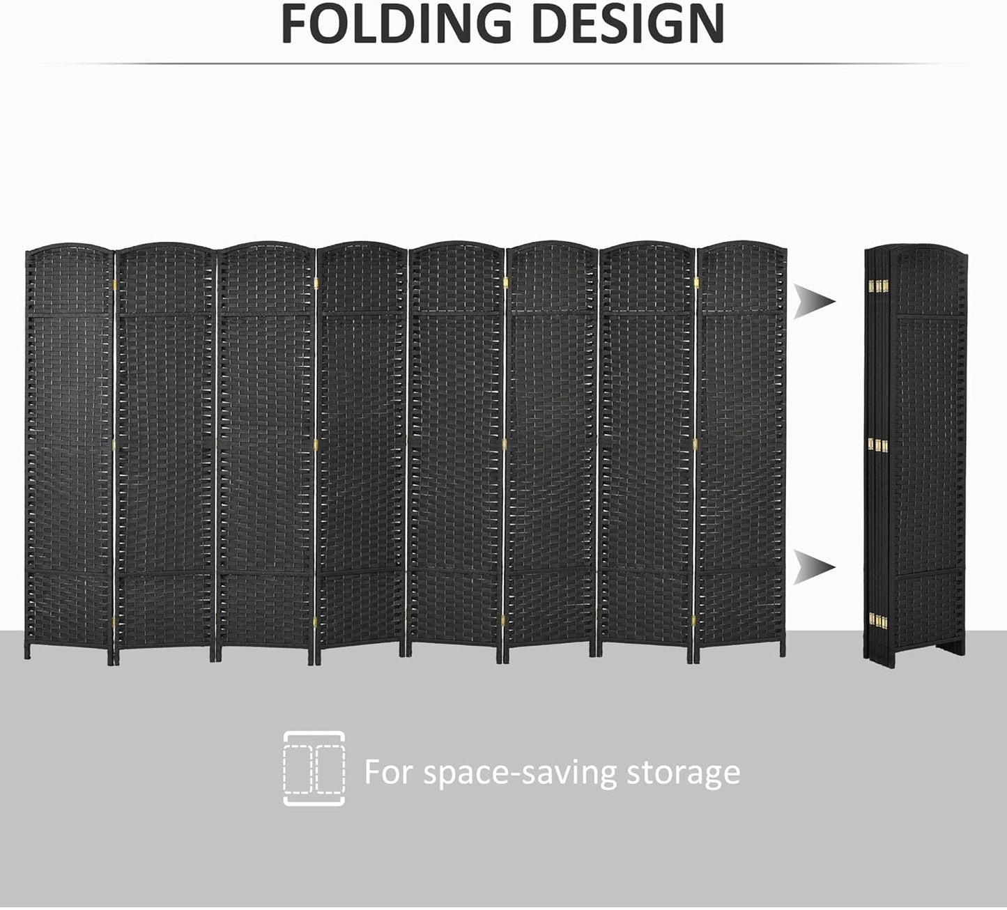 HOMCOM Room Divider, 8 Panel Folding Privacy Screen, 5.6' Tall Freestanding Wall Partition for Home Office, Bedroom, Black