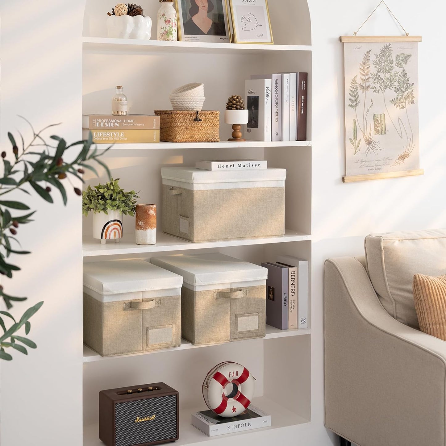 GRANNY SAYS Storage Bins with Lids, Storage Baskets for Linen Closet Shelves, Decorative Storage Boxes, Clothes Storage and Organization for Organizing, 3-Pack, Large, Khaki&Ivory