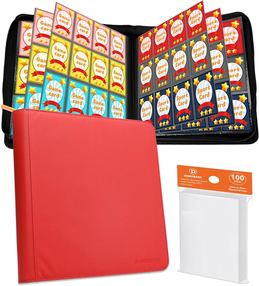 12 Pocket Card Binder, 864 Pockets Side Loading Trading Card Collection Binder, Zipper Ringless Card Holder Album for TCG, Sports, Game Business Cards, Red