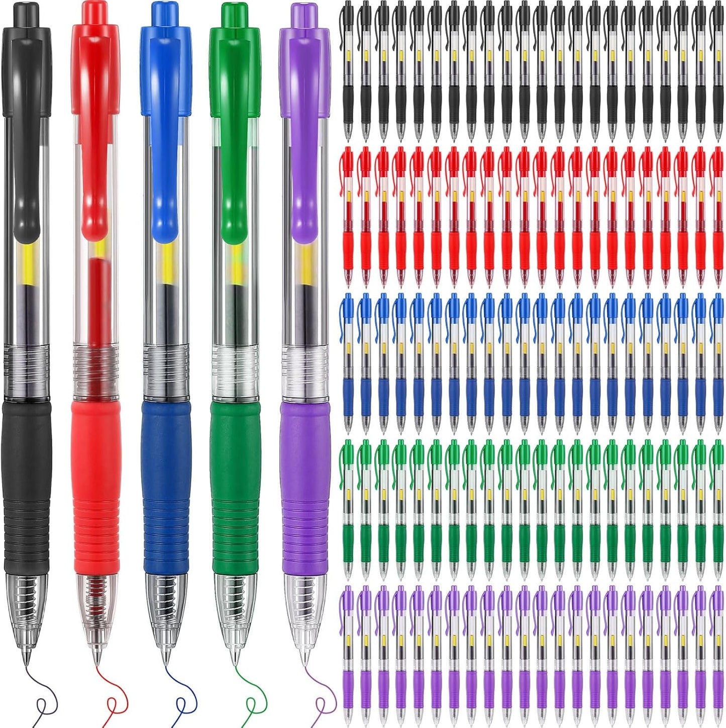 Jetec 500 Pcs Premium Gel Roller Pens Bulk, Fine Point 0.7 mm, Retractable Gel Ink Roller Ball Pens for Writing Journaling Taking Notes Office (Black,Blue,Red,Green,Purple)