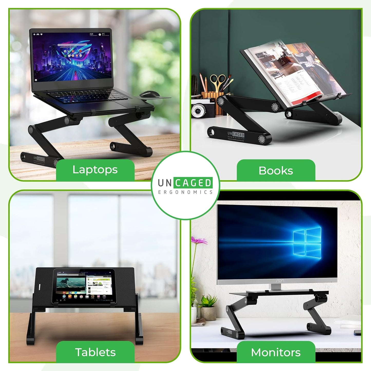 WorkEZ Adjustable Laptop Stand for Desk, Portable Laptop Stand Adjustable Height, Foldable Cooling Computer Holder Riser for Desk, Black