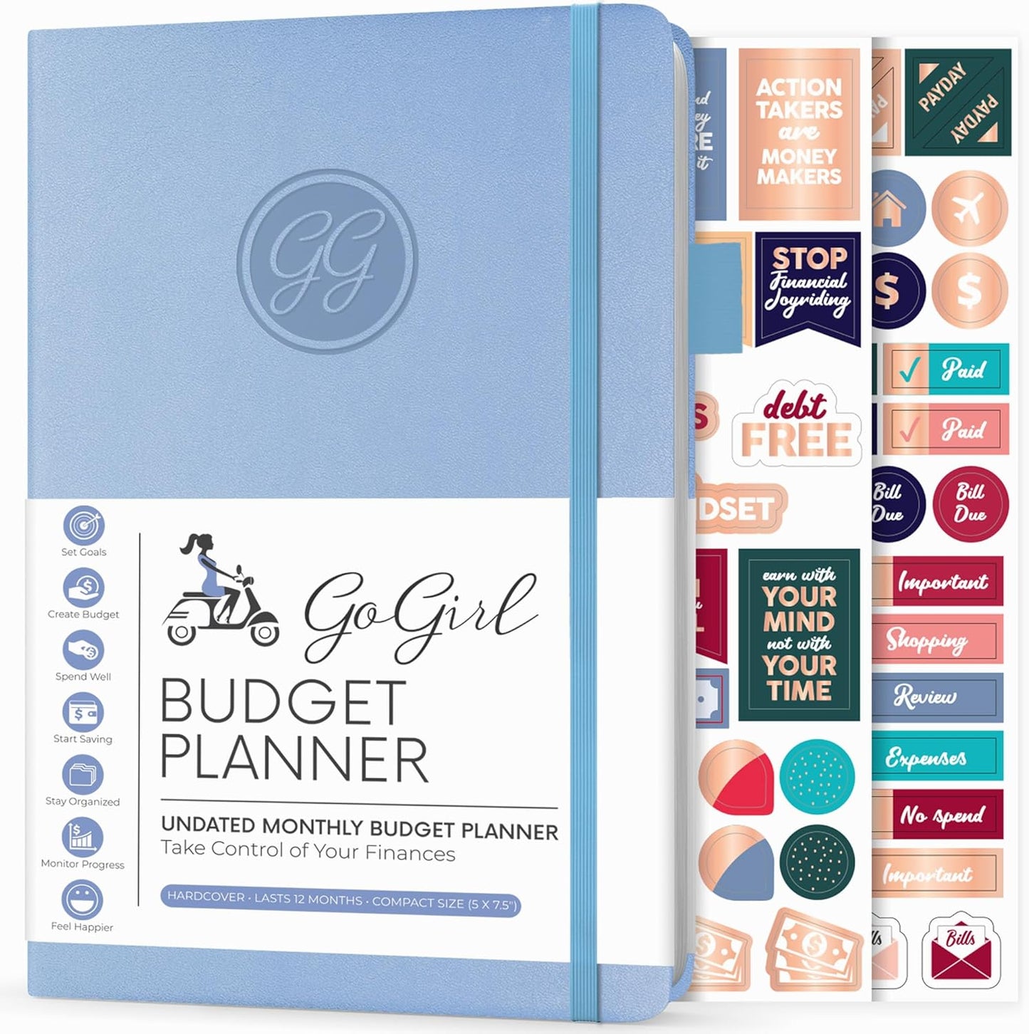 GoGirl Budget Planner – Monthly Financial Planner Organizer Budget Book. Expense Tracker Notebook Journal to Control Money, Compact (Light Blue)
