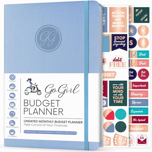 GoGirl Budget Planner – Monthly Financial Planner Organizer Budget Book. Expense Tracker Notebook Journal to Control Money, Compact (Light Blue)