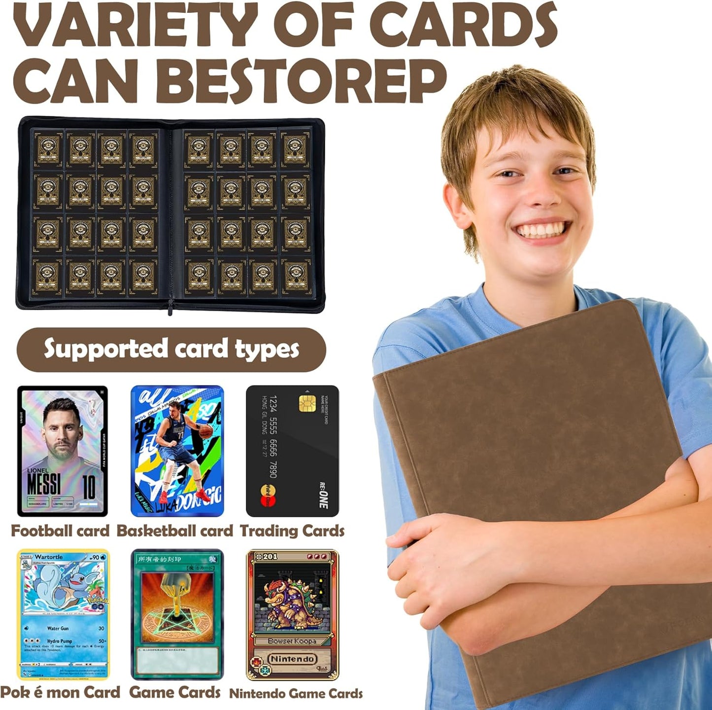 1000+ Pockets Trading Card Binder,16 Pockets Trading Card Binder Ringless Side Loading Trading Card Album Folder for TCG,MTG,Sports Cards(coffee)