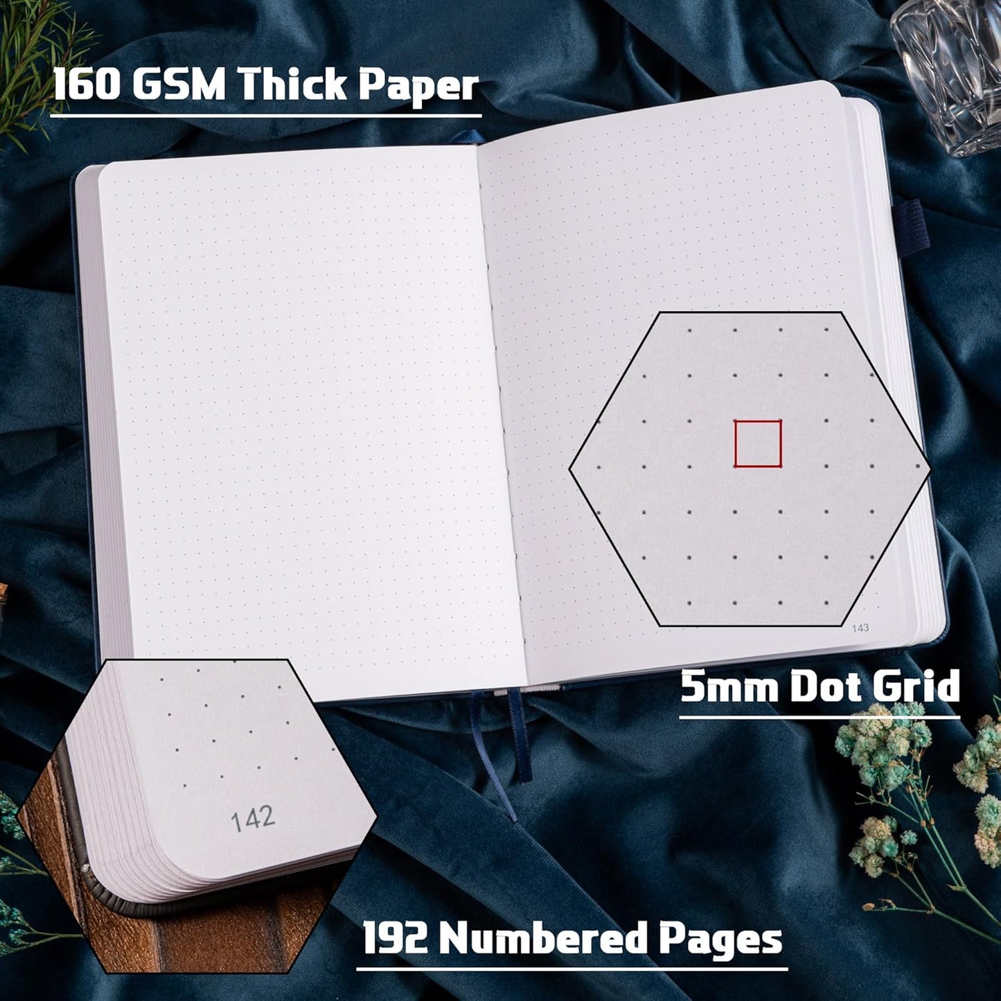 TIEFOSSI Bullet Dotted Journal Notebook, 160gsm 256 Numbered Thick Paper, A5 Hardcover Dotted Grid Diary for Women Men Work Writing, Bullet dot Journaling, Drawing, 5.8 x 8.3 in