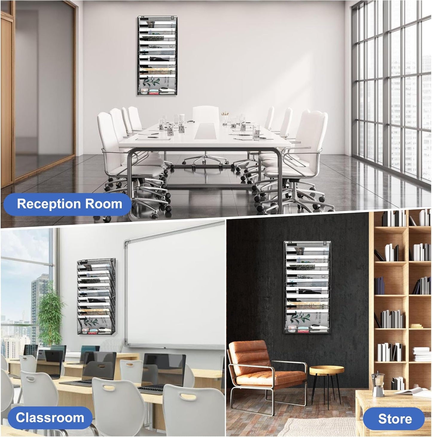 EasyPAG Wall File Holder Organizer 11 Tier Mesh Hanging Wall Mounted Document Paper Folder Filing Magazine Rack with Nametag Label for Office Home School, Black