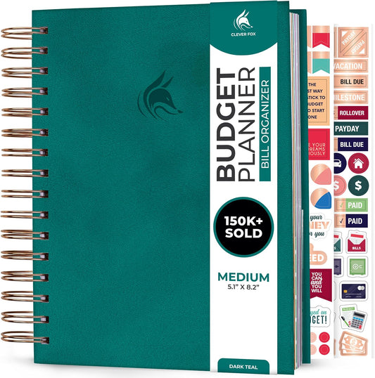 Clever Fox Budget Planner & Monthly Bill Organizer With Pockets. Expense Tracker, Budgeting Journal & Financial Book. Medium, 5.1x8.2" (Dark Teal)