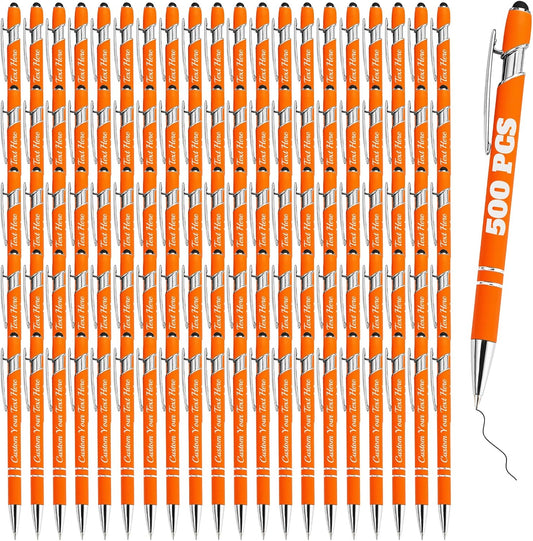 Personalized Pens Bulk 500 with Name Custom Engraving Ballpoint Pens with Stylus Tip Customized Smooth Writing Pens Personalized Gifts for Anniversary Birthday or Graduation(Orange,Black Ink)