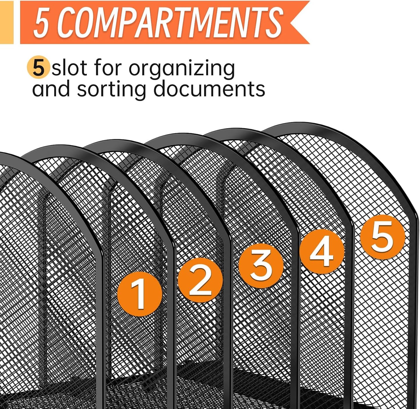 Desk File Organizer 5 Sections Desktop Organizer File Mail Sorter Office Organization File Folder Holder for Office School & Classroom (Black, 5 Section - 2Pack)