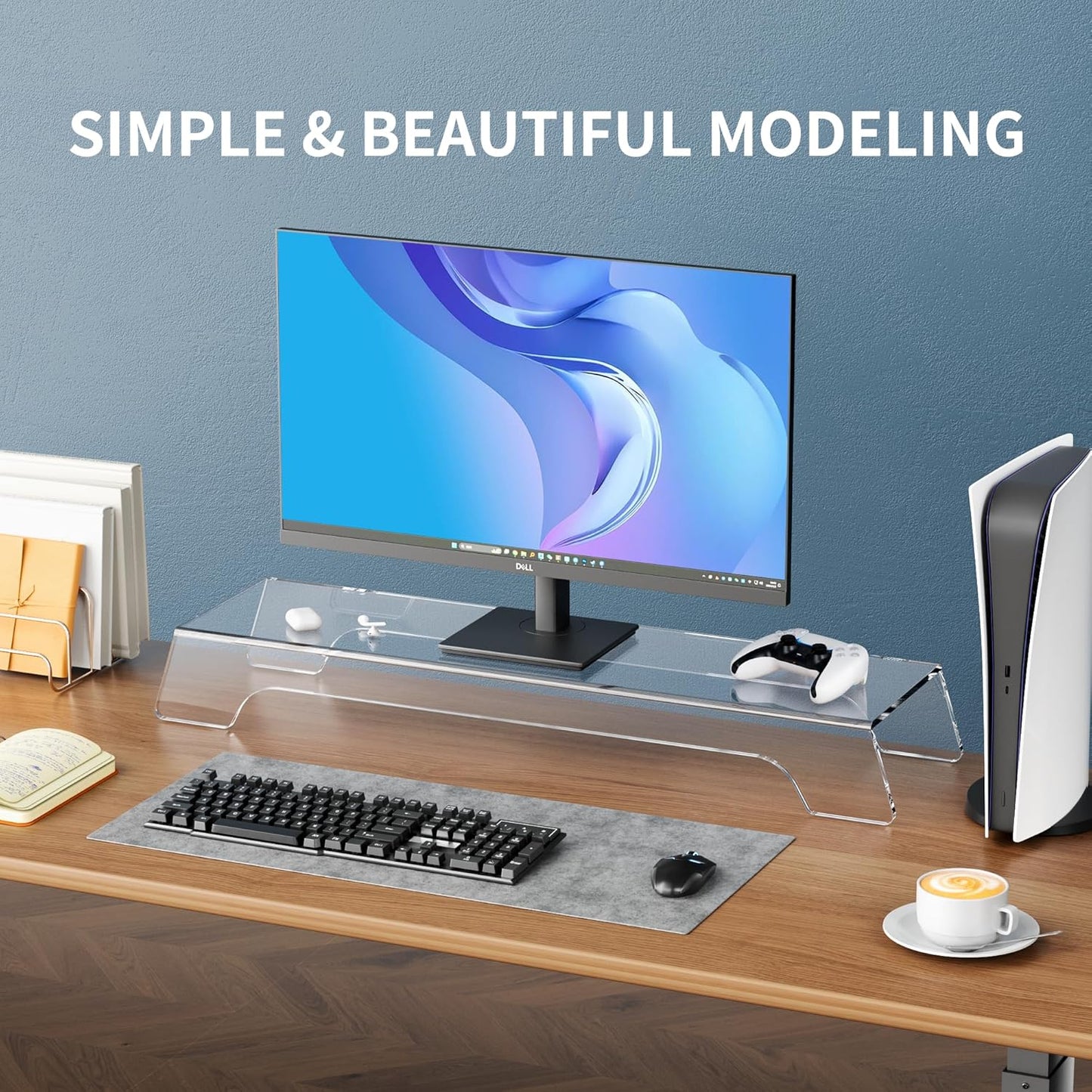 Clear Acrylic Dual Monitor Stand Riser,LED Light 31.5 Inch Computer Monitor Stand for 2 Monitors,Office Desktop Organizer for Laptop,PC,Computer,Printer