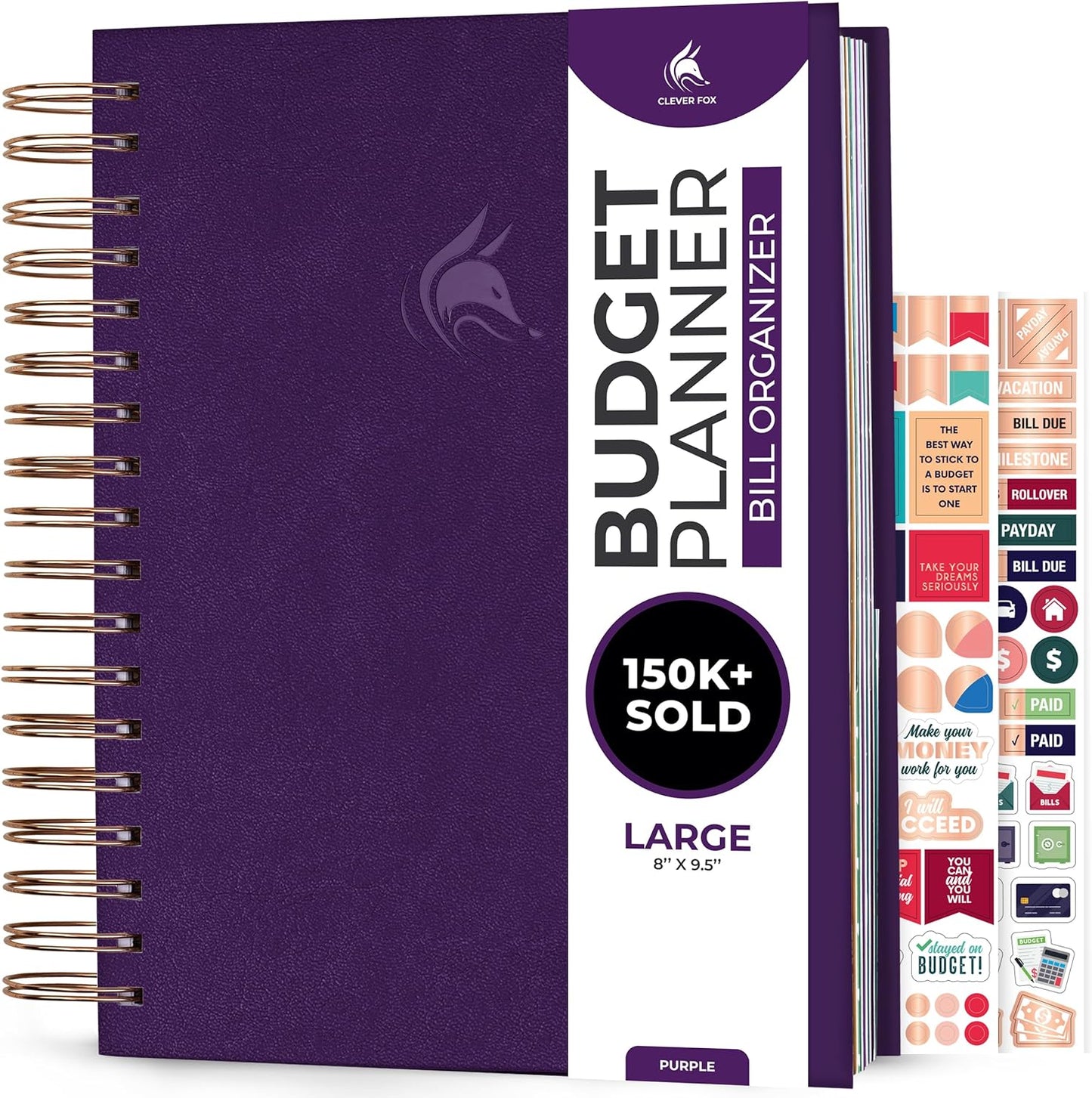 Clever Fox Budget Planner & Monthly Bill Organizer with Pockets. Expense Tracker, Budgeting Journal & Financial Book. Large, 8x9.5" (Purple)