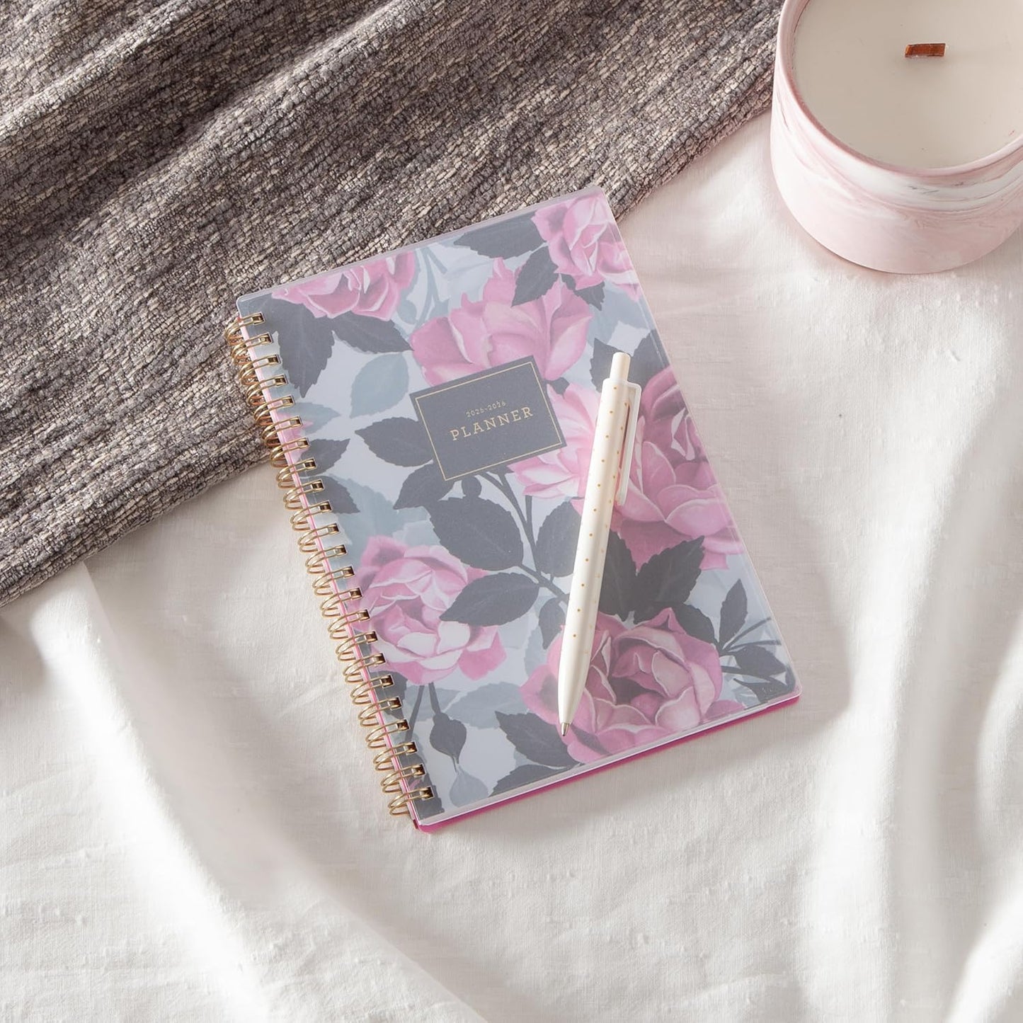 Blue Sky 2025-2026 Weekly and Monthly Academic Year Planner Calendar, July 2025 - June 2026, 5" x 8", Flexible Cover, Wirebound, Laminated Tabs, Roosevelt Pink