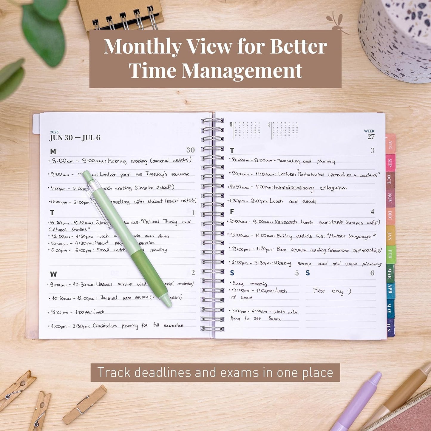 Rileys Academic Planner 2025-2026, Daily, Weekly & Monthly Planner, July 2025 - June 2026, Student Notes Pages, Twin-Wire Binding, Weekly Agenda for School & Work (8 x 6-Inches, Blue, Typographic)