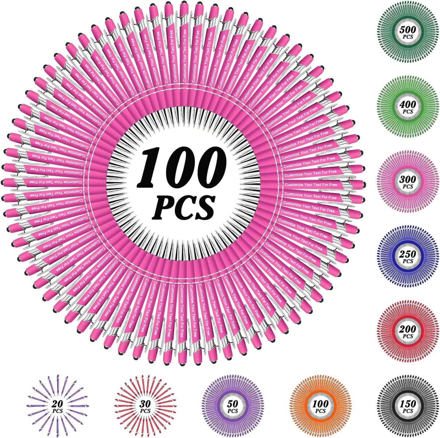 Max 500 Pcs Personalized Pens Bulk, Custom Pens with Free Engraving, Customized Stylus Tip Ballpoint Pen with Your Name Massage Text for School Office Business Graduation Anniversaries-100 Packs