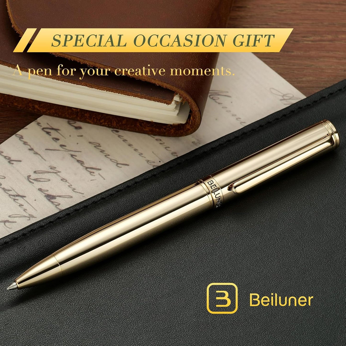 BEILUNER Gold Gel Pen, Stunning Luxury Pens with 24K Gold Plating, Black Ink Refill, Executive Gift Set for Family & Friends, Writing, Fancy, Office, Retractable, Graduation Gifts, Nice Designer Pens