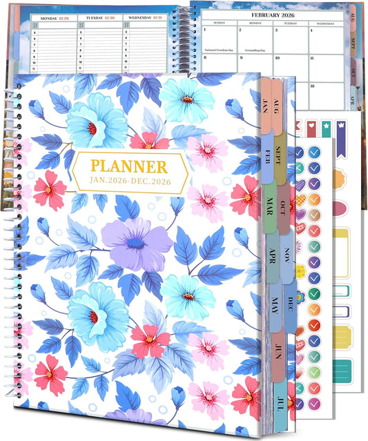 CAGIE Planner 2026 Monthly (Jan. 26-Dec. 26), 12 Month Academic Planner 8.5"x11", Large Daily Planner with Hourly Timeslot, Monthly Tab, Spiral Binding, Bookmark