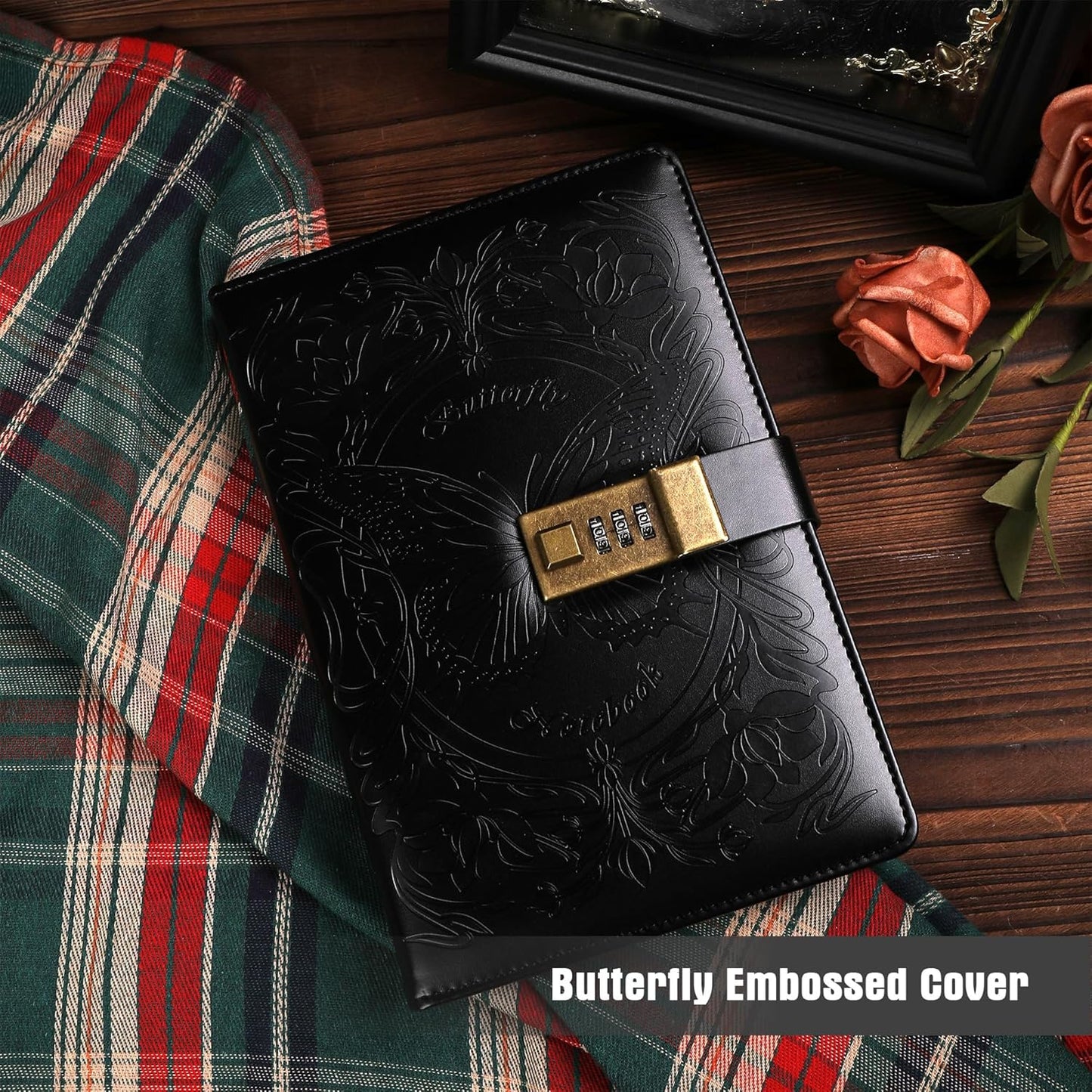 TIEFOSSI Diary with Lock for Women Girls, Lined Locked Journal, Butterfly Journal Notebook with Pen and Bookmark, A5 Refillable Locking Journals for Writing, 224 Numbered Pages