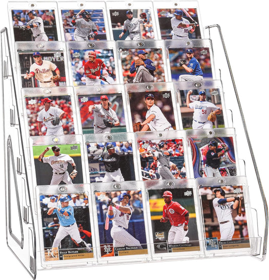 2 Pack Elevated 5 Tier Clear Acrylic Card Display Stand for Trading Cards, Sports Cards, Greeting Cards, Stickers – Slanted Holder for PSA Slabs, Vendors, Collectors & Retail (5 Tier 2 Pack)