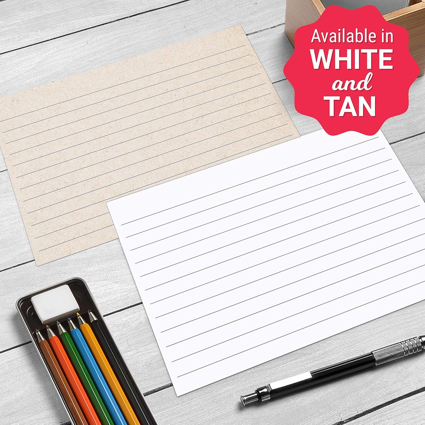 321Done Jumbo Rustic Index Cards - Made in USA - Large Size 5x7 Horizontal (Set of 50), Kraft Tan College-Ruled Lined Notecards Double-Sided, Thick Heavy Duty Cardstock, Simple Note Cards Lines, XL