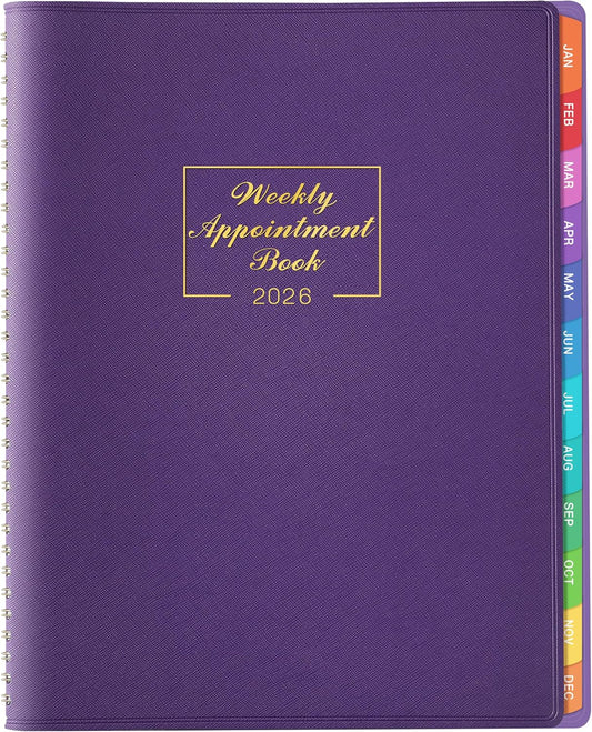 2026 Weekly Appointment Book - Daily Planner 2026 from January 2026 - December 2026, 8.5" x 11", 15-Minute Interval, Flexible Leather Cover, 12 Monthly Tabs, Back Pocket